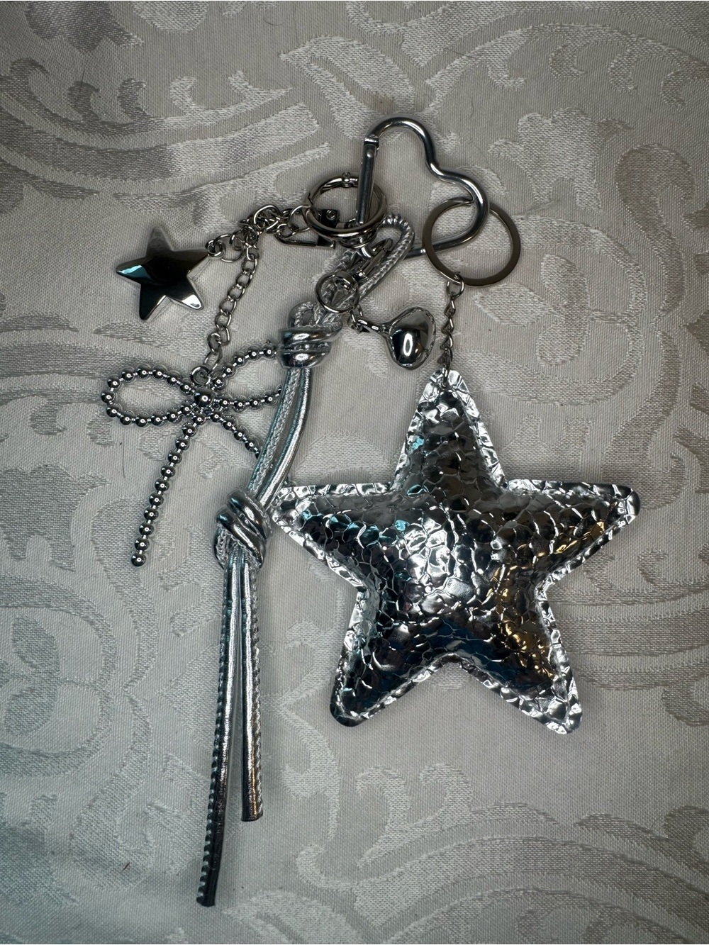 New Silver Star Charm Keychain Bag Charm - Metallic Star Accent